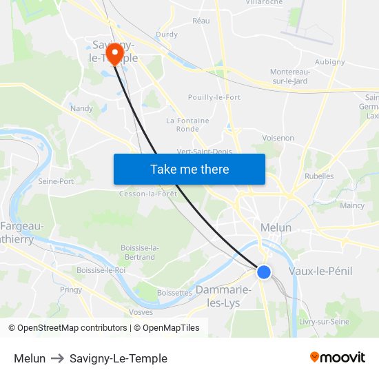 Melun to Savigny-Le-Temple map