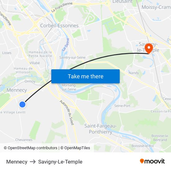 Mennecy to Savigny-Le-Temple map