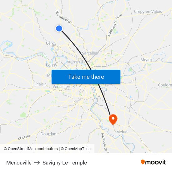 Menouville to Savigny-Le-Temple map