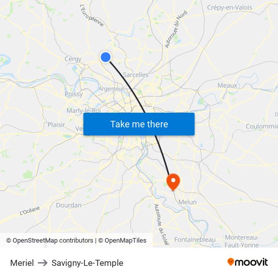 Meriel to Savigny-Le-Temple map