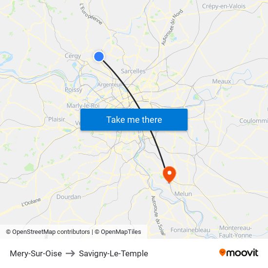 Mery-Sur-Oise to Savigny-Le-Temple map