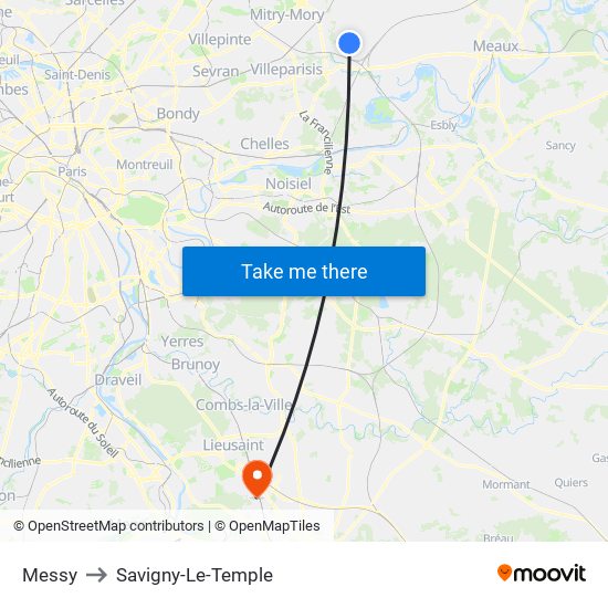 Messy to Savigny-Le-Temple map