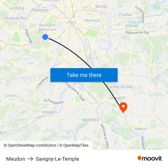 Meudon to Savigny-Le-Temple map