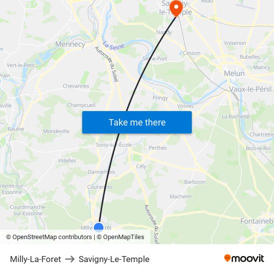 Milly-La-Foret to Savigny-Le-Temple map