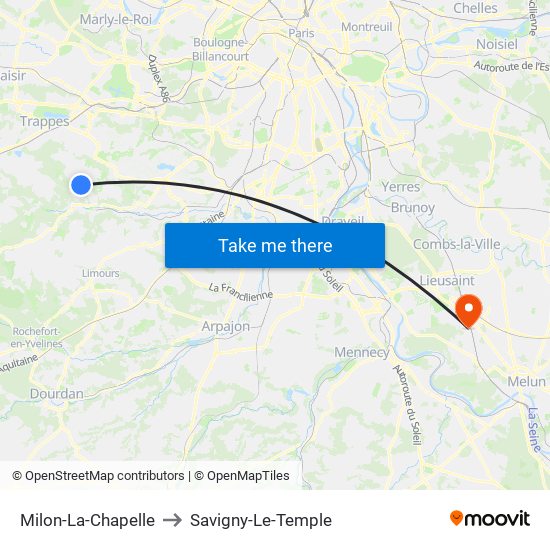 Milon-La-Chapelle to Savigny-Le-Temple map