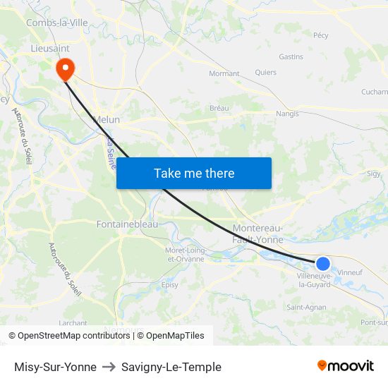 Misy-Sur-Yonne to Savigny-Le-Temple map