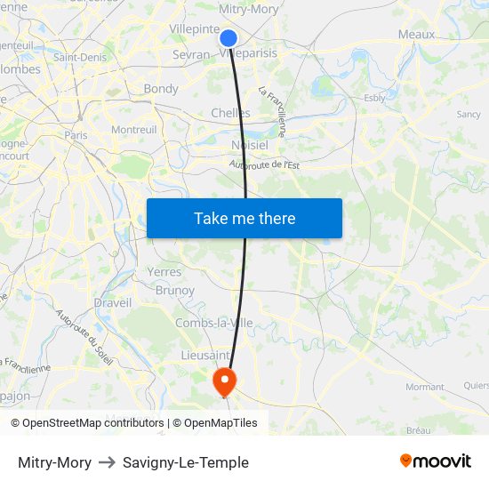 Mitry-Mory to Savigny-Le-Temple map