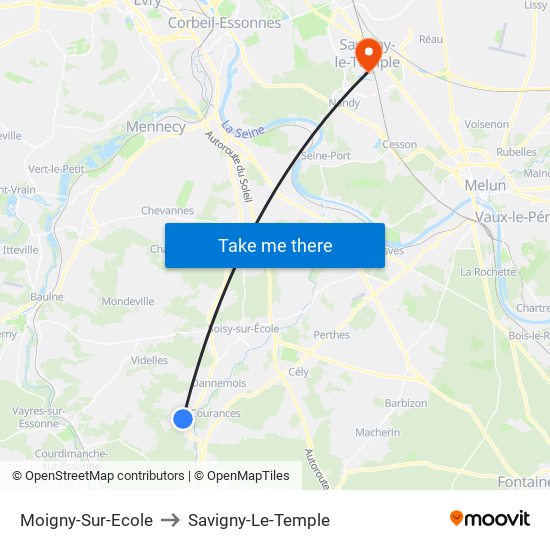 Moigny-Sur-Ecole to Savigny-Le-Temple map