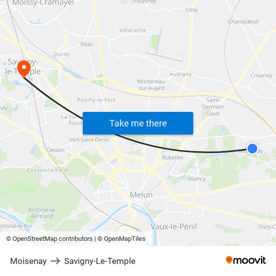 Moisenay to Savigny-Le-Temple map