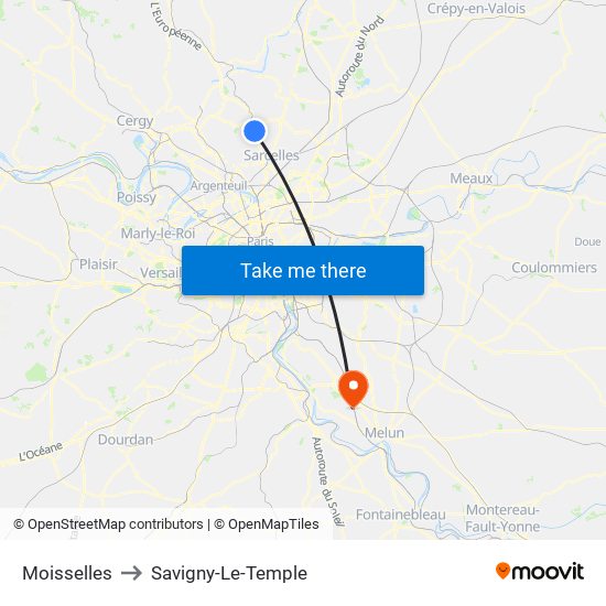 Moisselles to Savigny-Le-Temple map