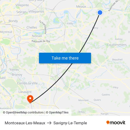 Montceaux-Les-Meaux to Savigny-Le-Temple map