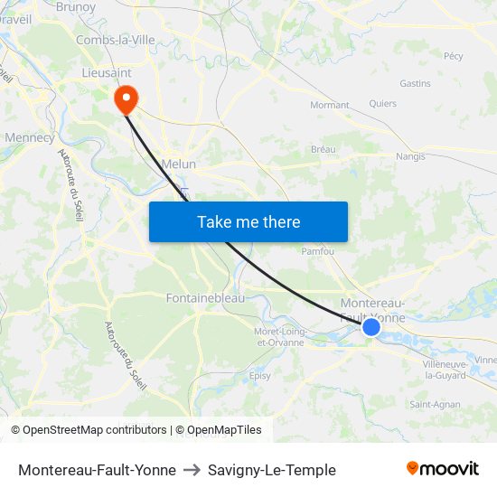 Montereau-Fault-Yonne to Savigny-Le-Temple map