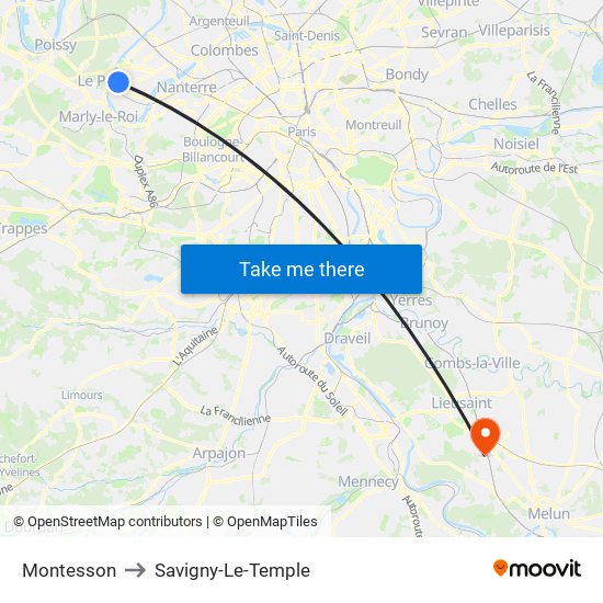 Montesson to Savigny-Le-Temple map