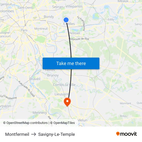 Montfermeil to Savigny-Le-Temple map