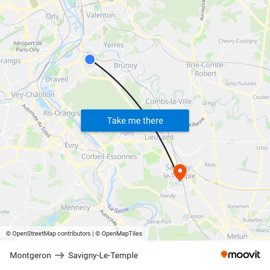 Montgeron to Savigny-Le-Temple map