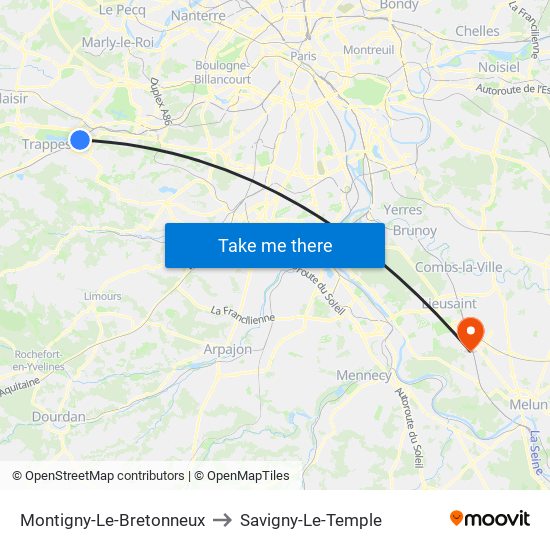 Montigny-Le-Bretonneux to Savigny-Le-Temple map