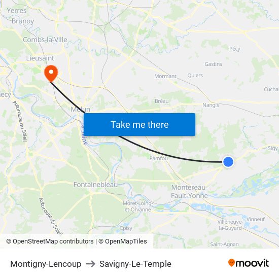 Montigny-Lencoup to Savigny-Le-Temple map