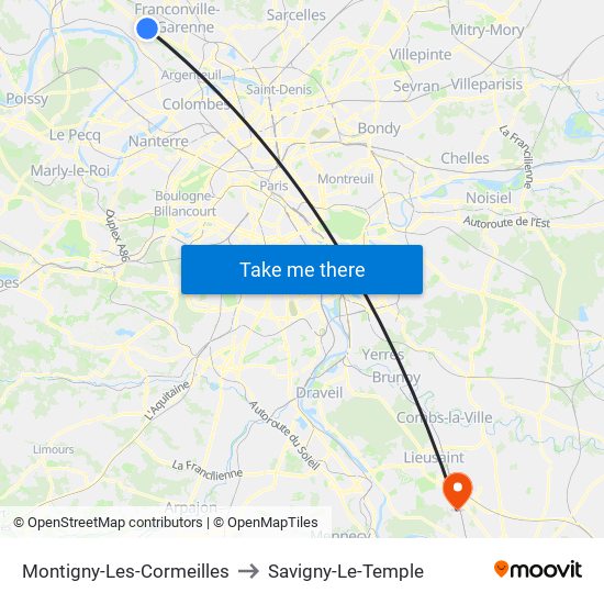 Montigny-Les-Cormeilles to Savigny-Le-Temple map