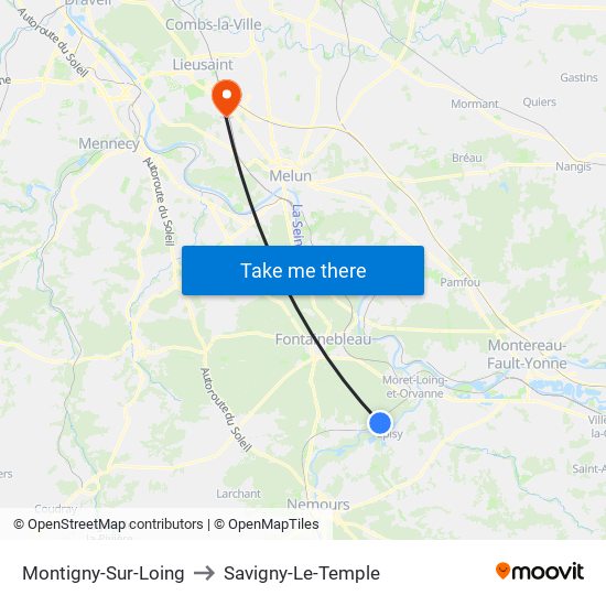 Montigny-Sur-Loing to Savigny-Le-Temple map