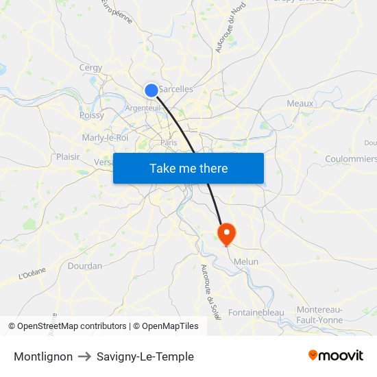 Montlignon to Savigny-Le-Temple map