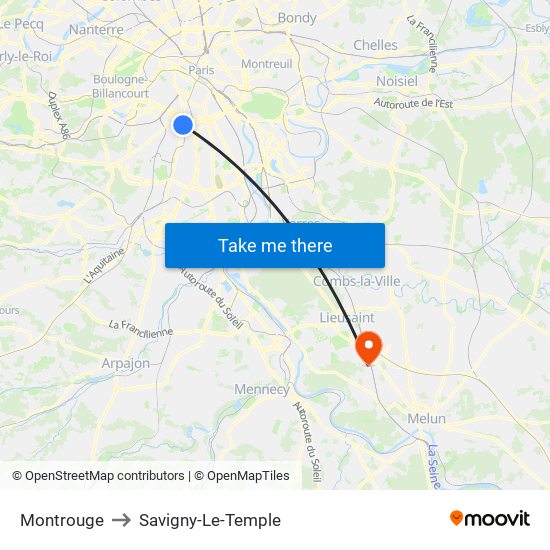 Montrouge to Savigny-Le-Temple map