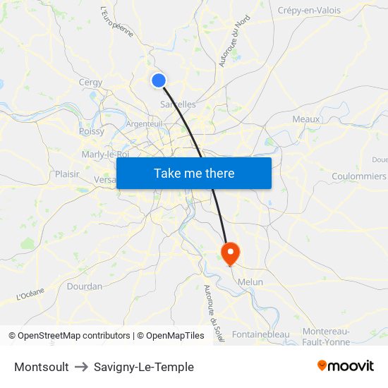 Montsoult to Savigny-Le-Temple map