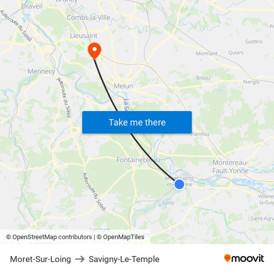 Moret-Sur-Loing to Savigny-Le-Temple map