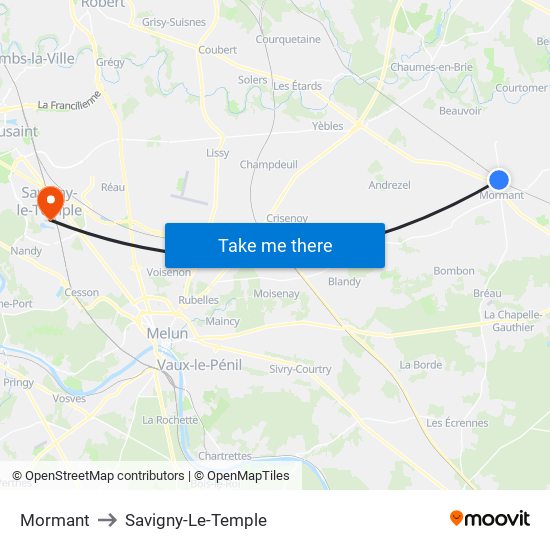 Mormant to Savigny-Le-Temple map
