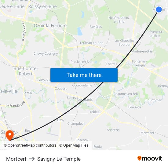 Mortcerf to Savigny-Le-Temple map