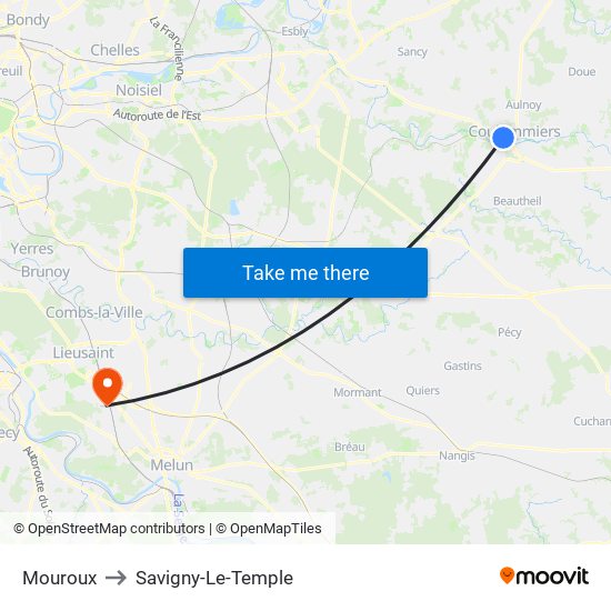 Mouroux to Savigny-Le-Temple map