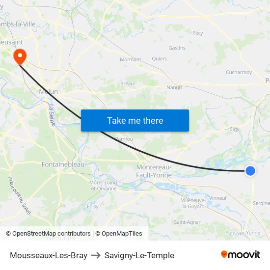 Mousseaux-Les-Bray to Savigny-Le-Temple map