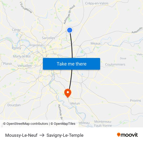 Moussy-Le-Neuf to Savigny-Le-Temple map
