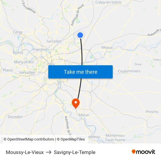 Moussy-Le-Vieux to Savigny-Le-Temple map