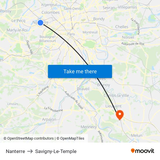 Nanterre to Savigny-Le-Temple map
