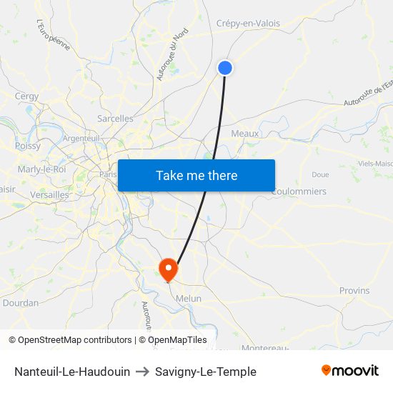 Nanteuil-Le-Haudouin to Savigny-Le-Temple map