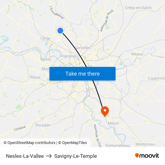 Nesles-La-Vallee to Savigny-Le-Temple map