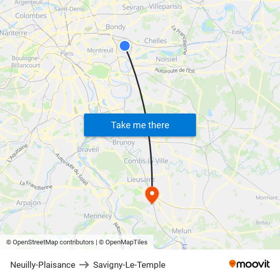 Neuilly-Plaisance to Savigny-Le-Temple map