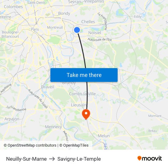 Neuilly-Sur-Marne to Savigny-Le-Temple map