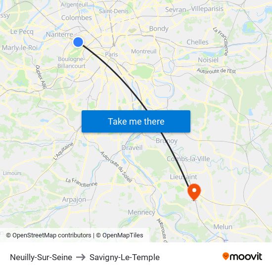 Neuilly-Sur-Seine to Savigny-Le-Temple map