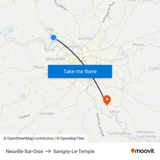 Neuville-Sur-Oise to Savigny-Le-Temple map