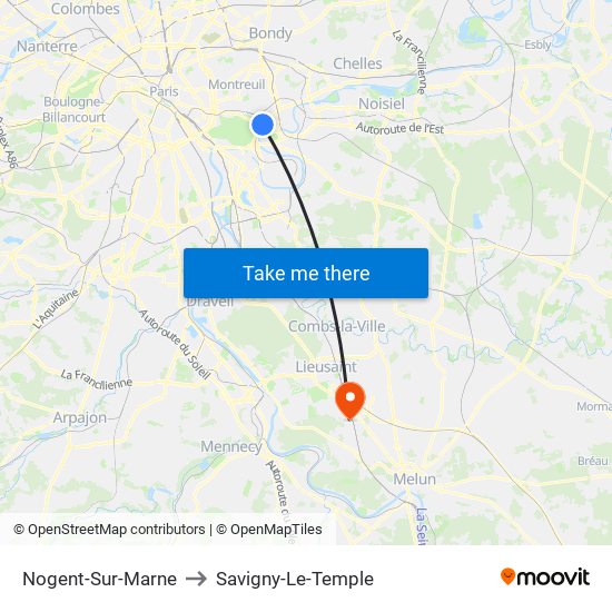 Nogent-Sur-Marne to Savigny-Le-Temple map