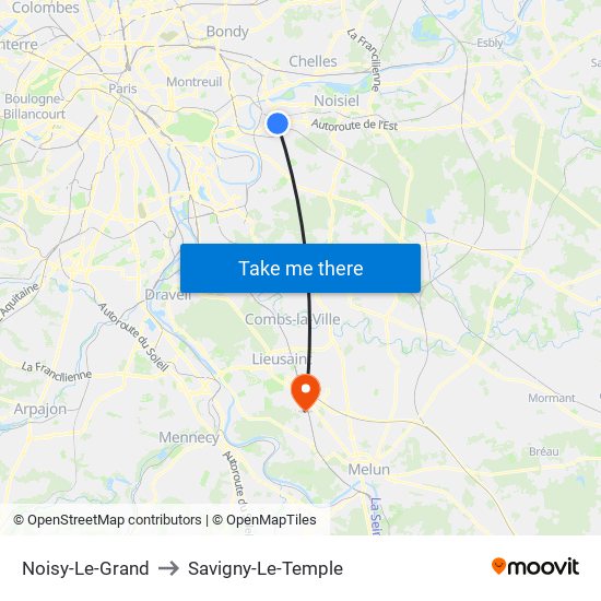 Noisy-Le-Grand to Savigny-Le-Temple map