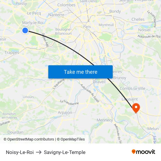 Noisy-Le-Roi to Savigny-Le-Temple map