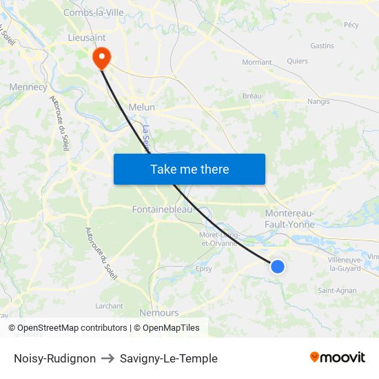 Noisy-Rudignon to Savigny-Le-Temple map