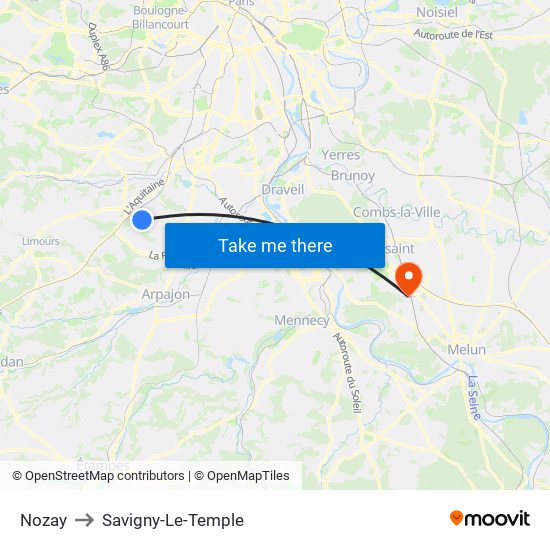 Nozay to Savigny-Le-Temple map