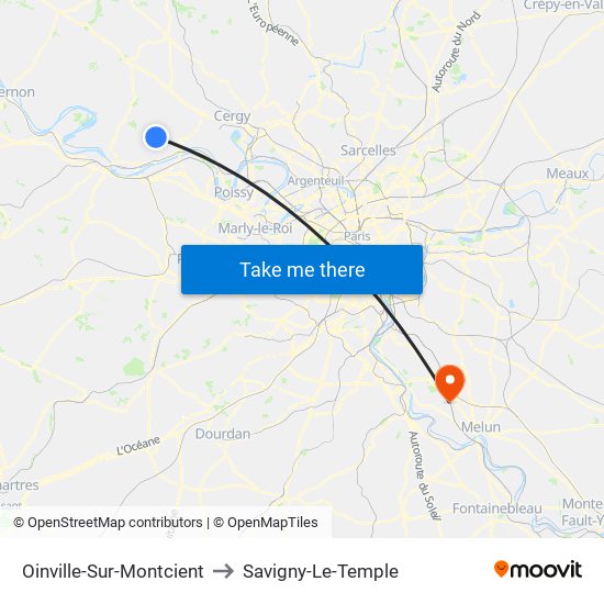 Oinville-Sur-Montcient to Savigny-Le-Temple map