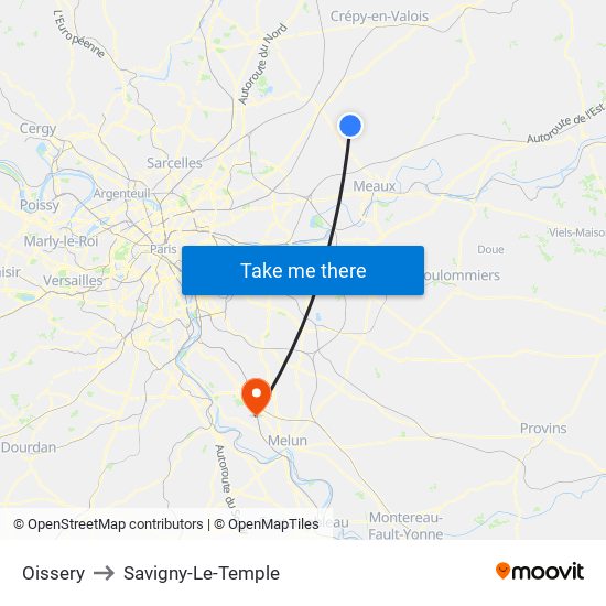 Oissery to Savigny-Le-Temple map