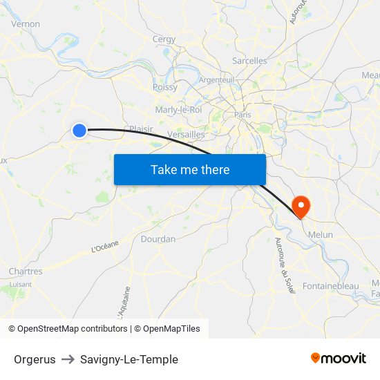 Orgerus to Savigny-Le-Temple map