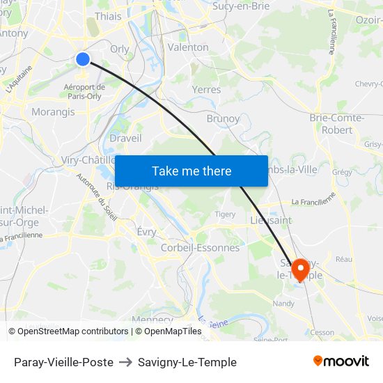 Paray-Vieille-Poste to Savigny-Le-Temple map