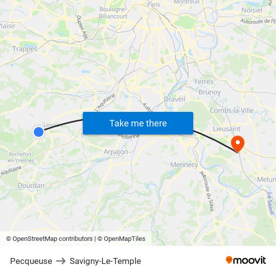 Pecqueuse to Savigny-Le-Temple map